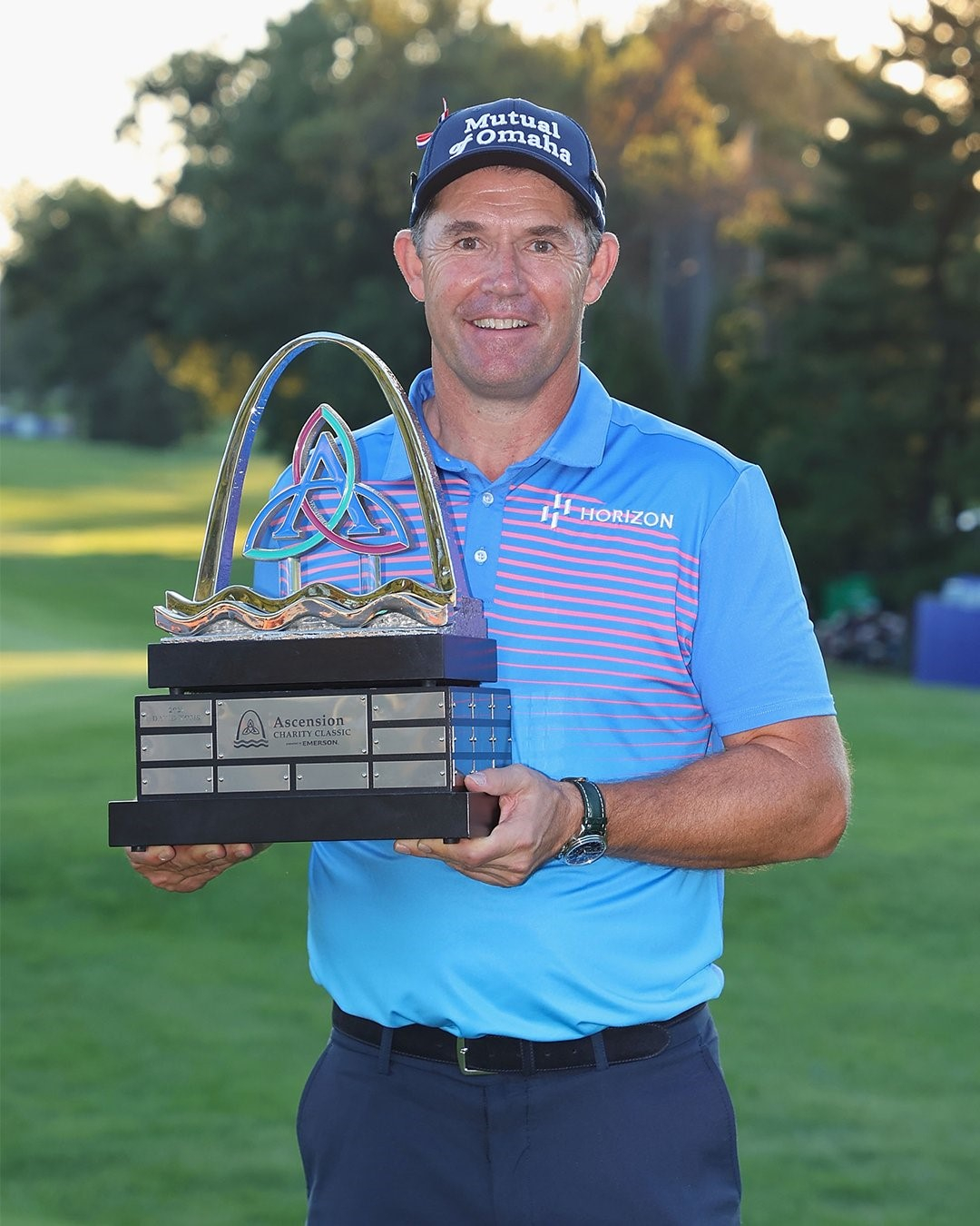 Ascension Charity Classic Winner Padraig Harrington with trophy made by Malcolm DeMille